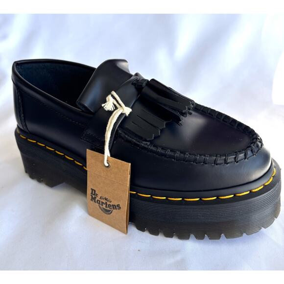 Doc Martens Adrian Quad Women’s 7 Black Leather Slip On Platform Tassel Loafers - Picture 4 of 10